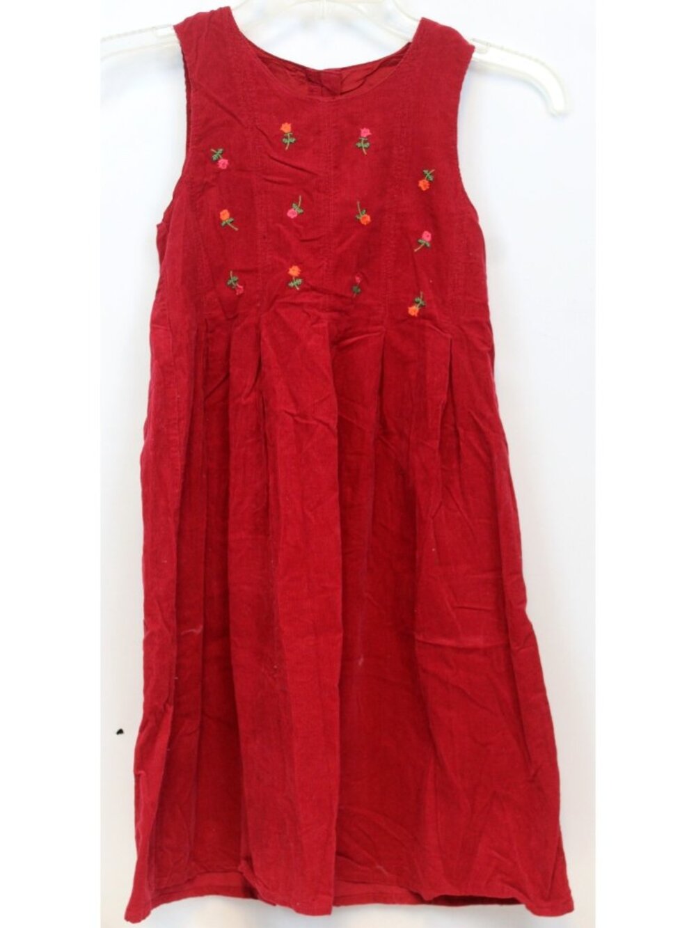 Laura Ashely Mother & Child Red Corduroy girls Dress sz 6 Flowers Rose Pleated